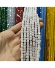 6mm İpe Dizili Küp Kristal Boncuk Mat Buz Beyazı - 1 Dizi