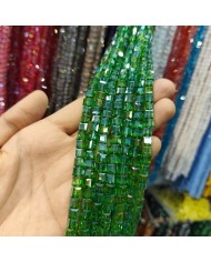 6mm İpe Dizili Küp Kristal Boncuk Şeffaf Koyu Yeşil - 1 Dizi