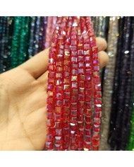 6mm İpe Dizili Küp Kristal Boncuk Şeffaf Janjanlı Kırmızı - 1 Dizi