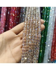 6mm İpe Dizili Küp Kristal Boncuk Şeffaf Açık Şampanya - 1 Dizi