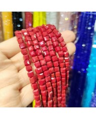 6mm İpe Dizili Küp Kristal Boncuk Mat Kırmızı - 1 Dizi