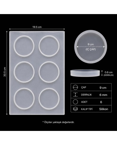 5 Adet 8li Bardak Altı - Hobi Silikon Kalıbı SN25 - Kod: