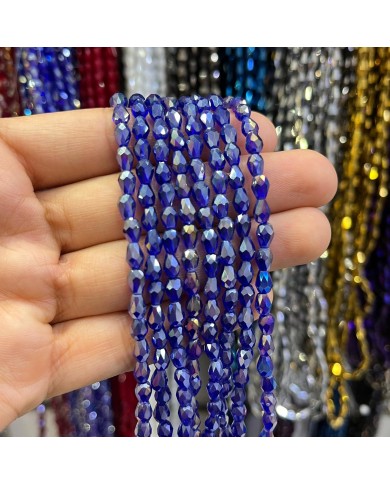 4mm İpe Dizili Damla Kristal Boncuk Mat Janjanlı Lacivert - 1 Dizi