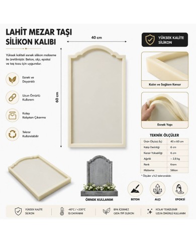 40x60 cm Büyük Kemerli Silikon Kalıp (6 cm Derinlik) - Beton