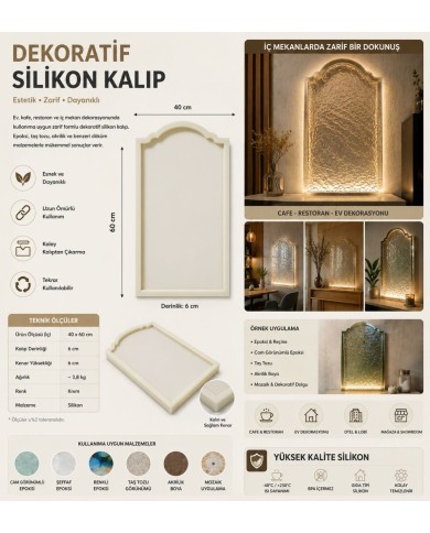 40x60 cm Büyük Kemerli Silikon Kalıp (6 cm Derinlik) - Beton