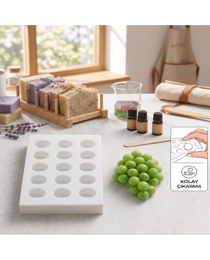 15'li 3.3cm Silikon Üzüm Tanesi Döküm Kalıbı - Kolay Çıkan