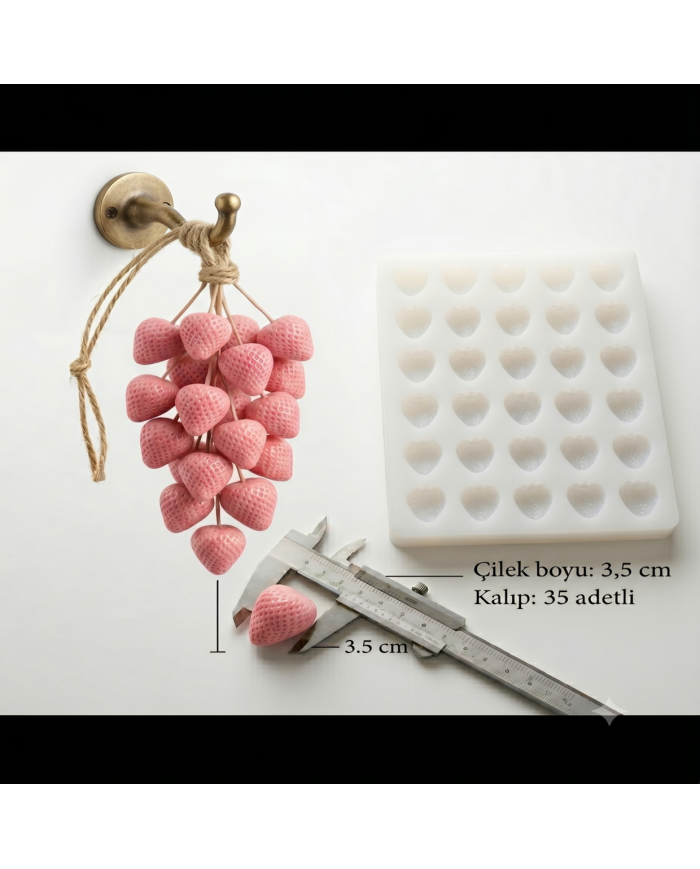 Profesyonel 35'li Çilek Silikon Kalıbı – Mum, Sabun ve Kokulu