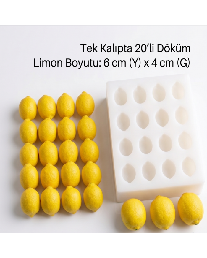 20'li İri Boy Limon Silikon Kalıp (6x4 cm) - Sabun, Mum ve