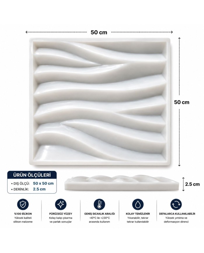 DALGALI SİLİKON KALIP MOLD MODELİ SATRANÇ 50X50