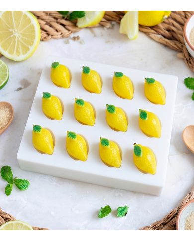 12'li Yapraklı Limon Tasarımlı Silikon Kalıp – Doğal Sabun, Mum