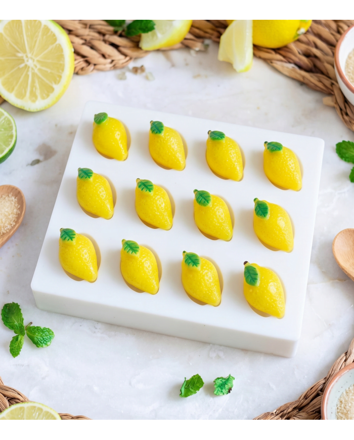 12'li Yapraklı Limon Tasarımlı Silikon Kalıp – Doğal Sabun, Mum