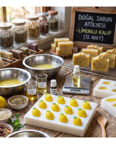 12'li Yapraklı Limon Tasarımlı Silikon Kalıp – Doğal Sabun, Mum