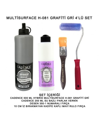 500ML H:081 GRAFİTİ GRİ HYBRİD + 250ML PARLAK VERNİK 4'LÜ SET