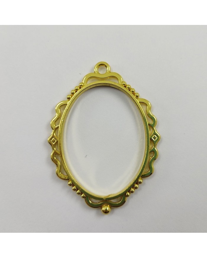 Gold Çerçeve Oval Model Reçine Metal Kolye Ucu