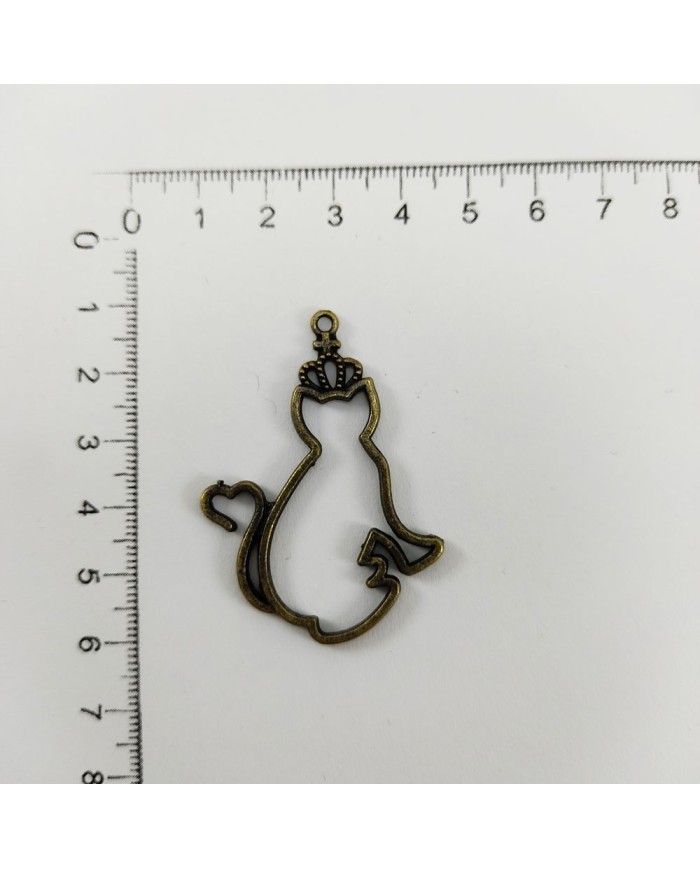 Taçlı Kedi Model Reçine Metal Kolye Ucu