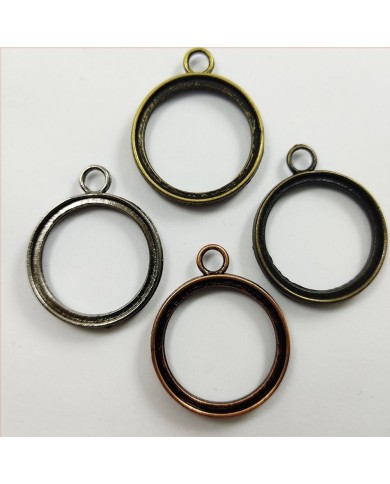 Eskitme Yuvarlak Üstten Kulplu Reçine Metal Kolye Ucu Renk Seçmeli