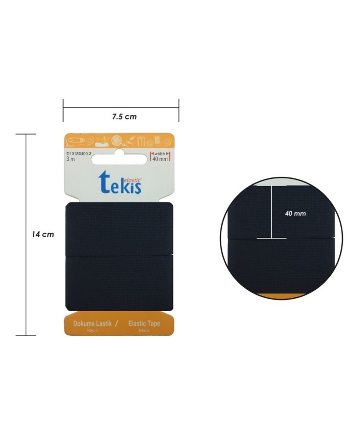 40mm Siyah Dokuma Lastik - 3 Metre