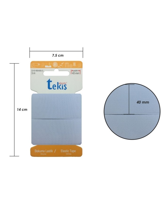 40mm Beyaz Dokuma Lastik - 3 Metre