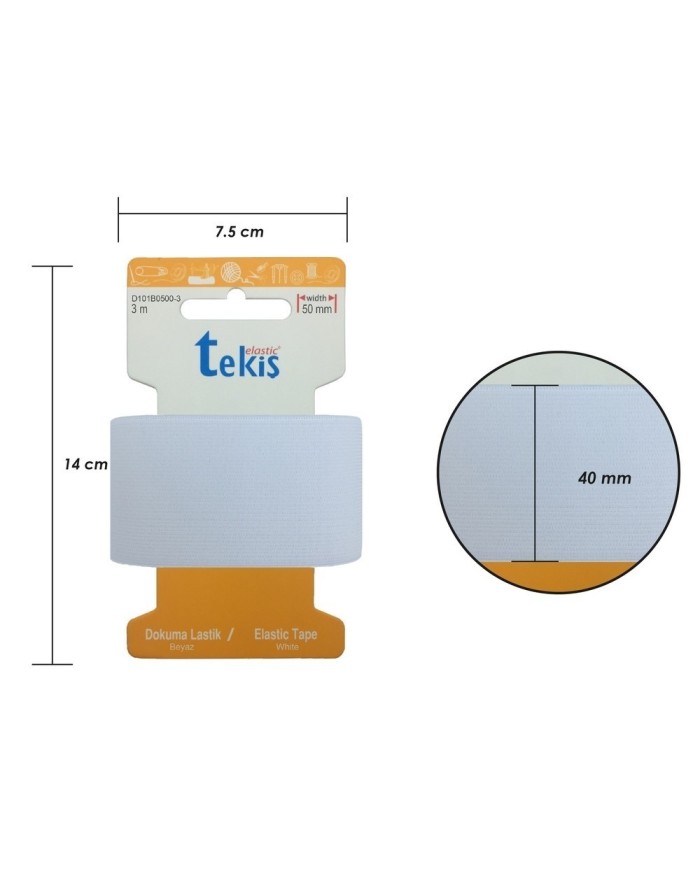 50mm Beyaz Dokuma Lastik - 3 Metre