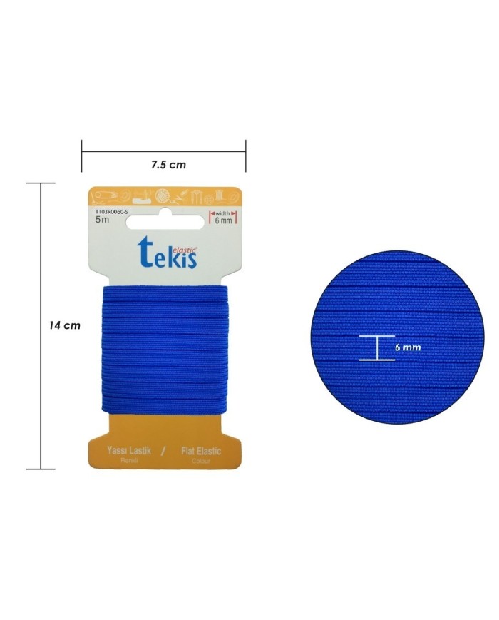 6 mm Koyu Mavi Yassı Lastik - 5 Metre