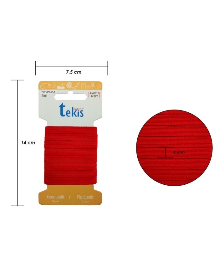 6 mm Kırmızı Yassı Lastik - 5 Metre