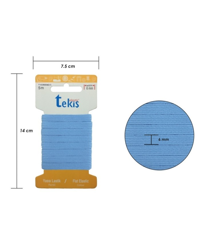 6 mm Bebe Mavisi Yassı Lastik - 5 Metre
