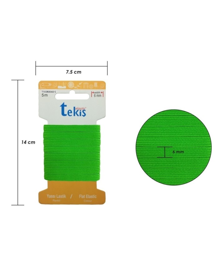 6 mm Neon Yeşil Yassı Lastik - 5 Metre