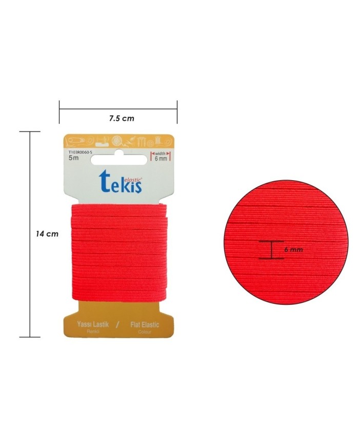 6 mm Neon Pembe Yassı Lastik - 5 Metre