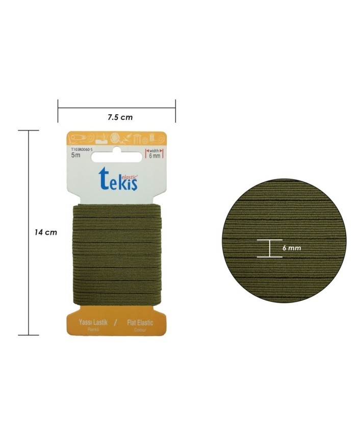 6 mm Haki Yassı Lastik - 5 Metre