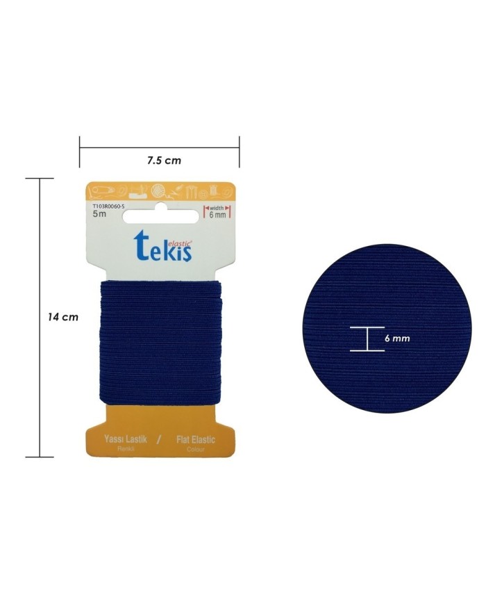 6 mm Lacivert Yassı Lastik - 5 Metre