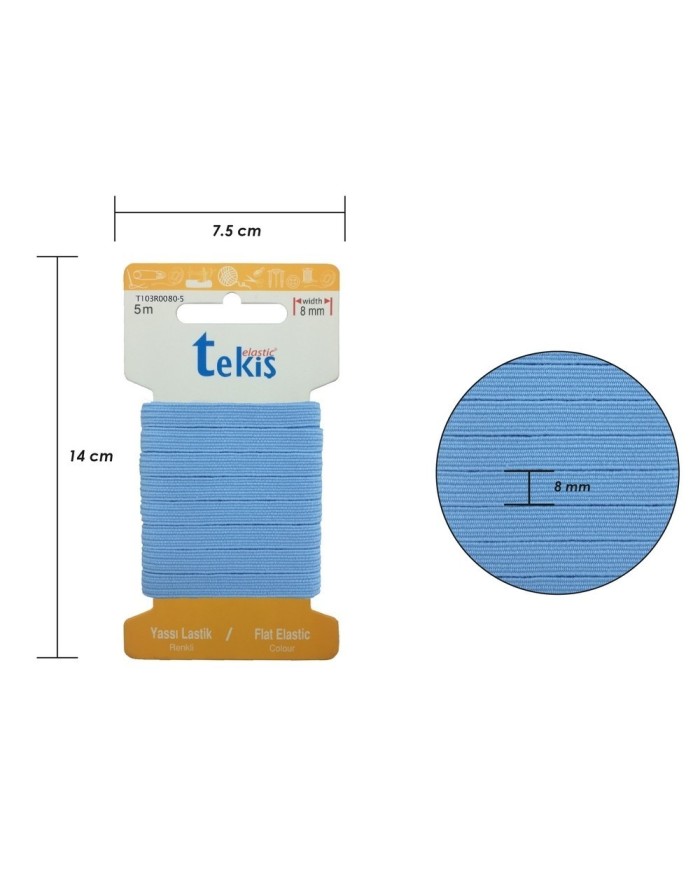 8 mm Bebe Mavisi Yassı Lastik - 5 Metre