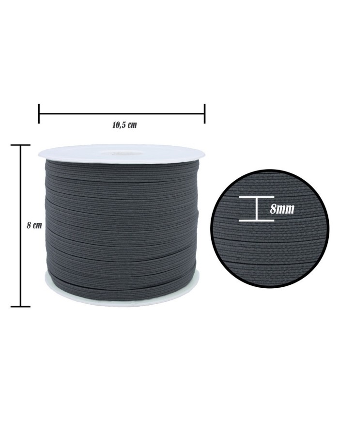 8 mm Gri Yassı Lastik - 100 Metre