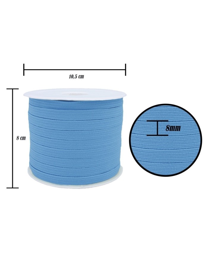 8 mm Bebe Mavisi Yassı Lastik - 100 Metre