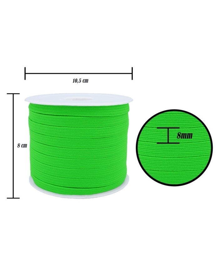 8 mm Neon Yeşil Yassı Lastik - 100 Metre