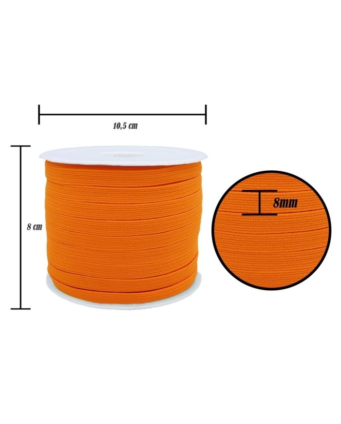 8 mm Neon Turuncu Yassı Lastik - 100 Metre