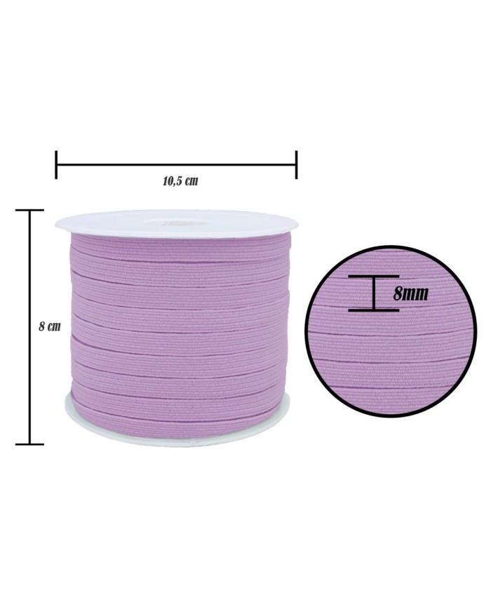 8 mm Pudra-Lila Yassı Lastik - 100 Metre