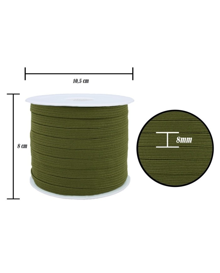 8 mm Haki Yassı Lastik - 100 Metre