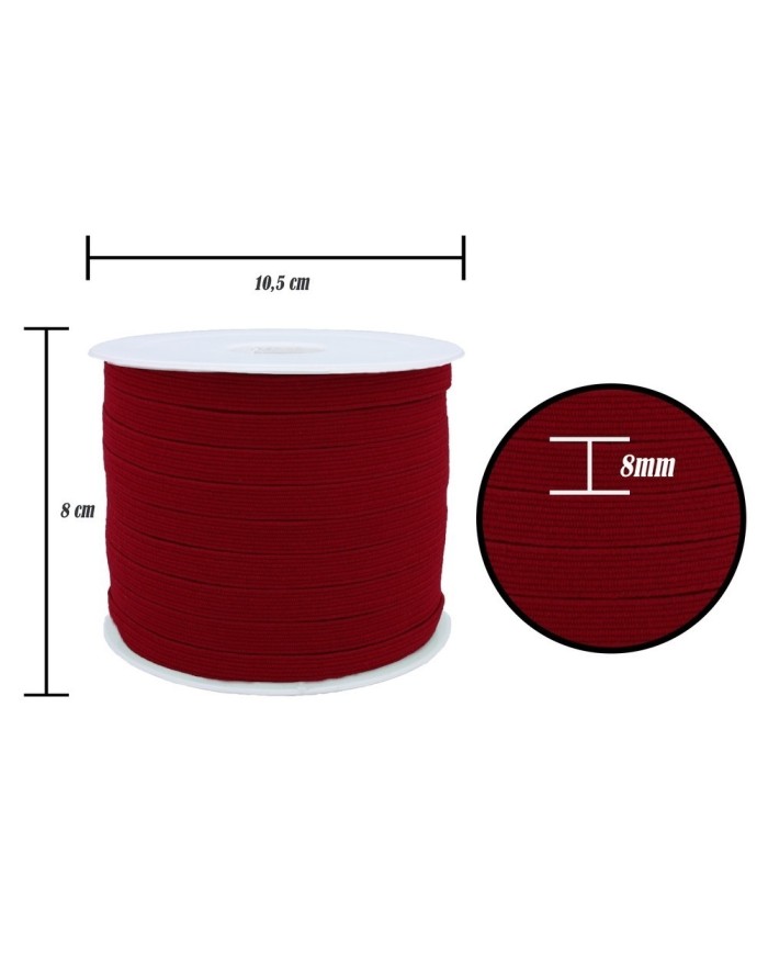 8 mm Bordo Yassı Lastik - 100 Metre