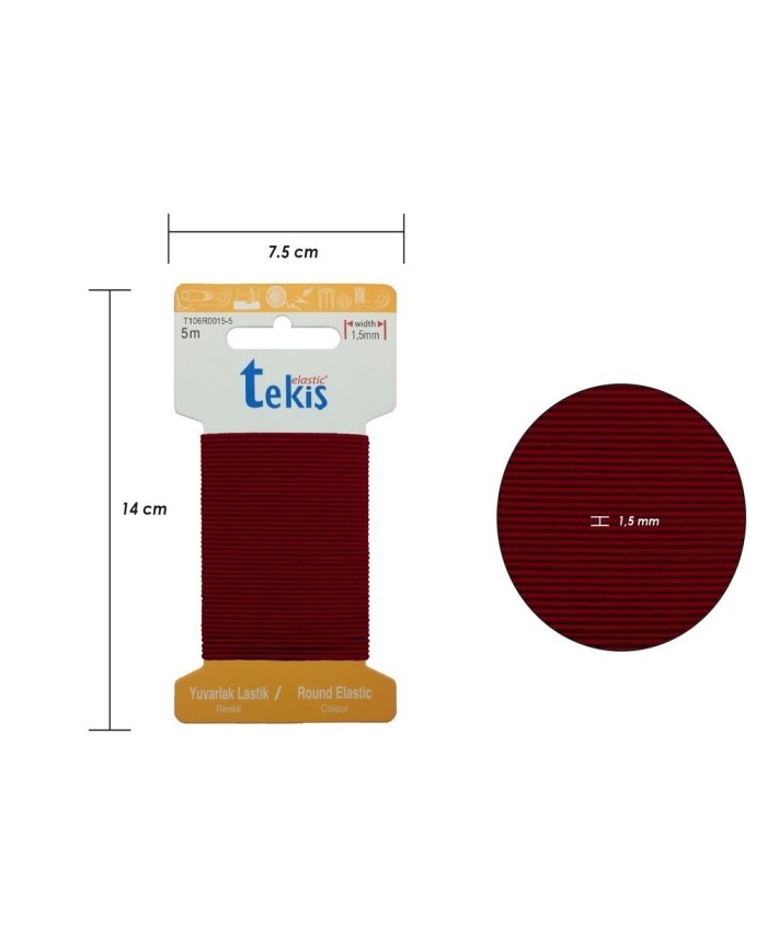 1.5 mm Bordo Şapka Lastiği - 20 Metre Yuvarlak Lastik