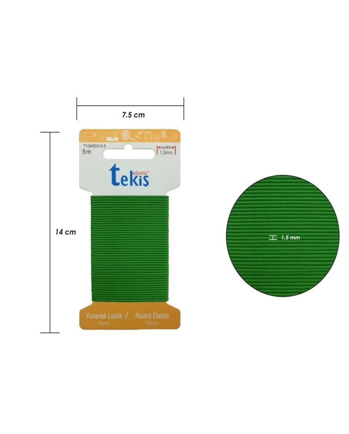 1.5 mm Yeşil Şapka Lastiği - 20 Metre Yuvarlak Lastik