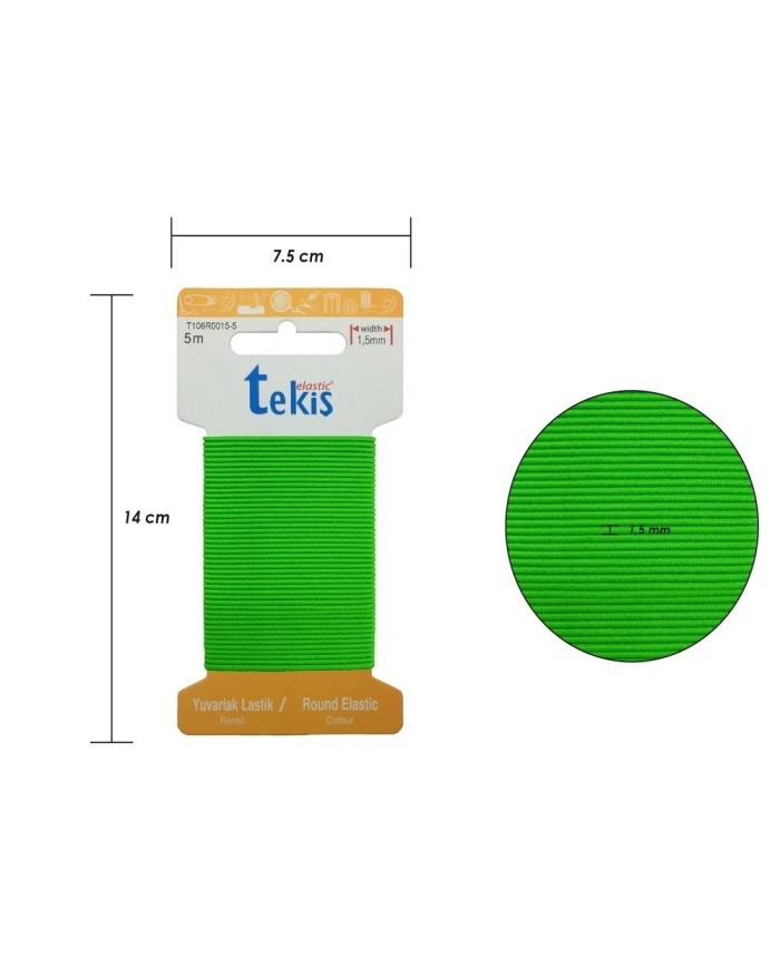 1.5 mm Şapka Lastiği - 20 Metre Neon Yeşil Yuvarlak Lastik