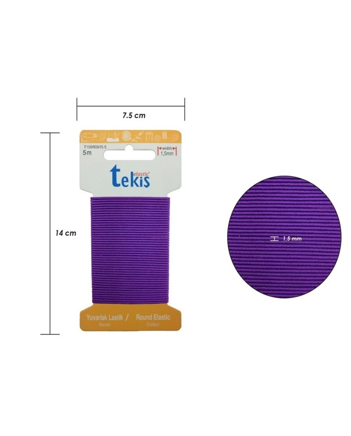 1.5 mm Şapka Lastik - 20 Metre Mor Yuvarlak Lastik