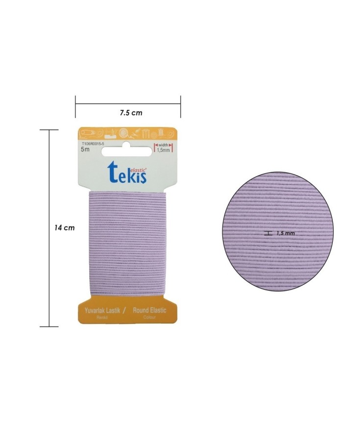 1.5 mm Şapka Lastik - 20 Metre Pudra-Lila Yuvarlak Lastik