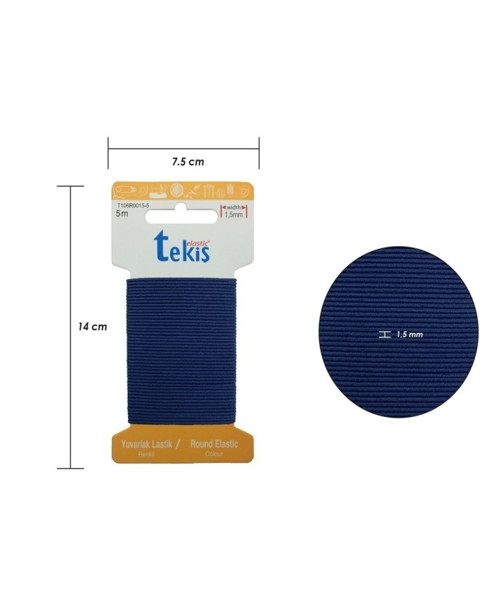 1.5 mm Şapka Lastik - 20 Metre Lacivert Yuvarlak Lastik