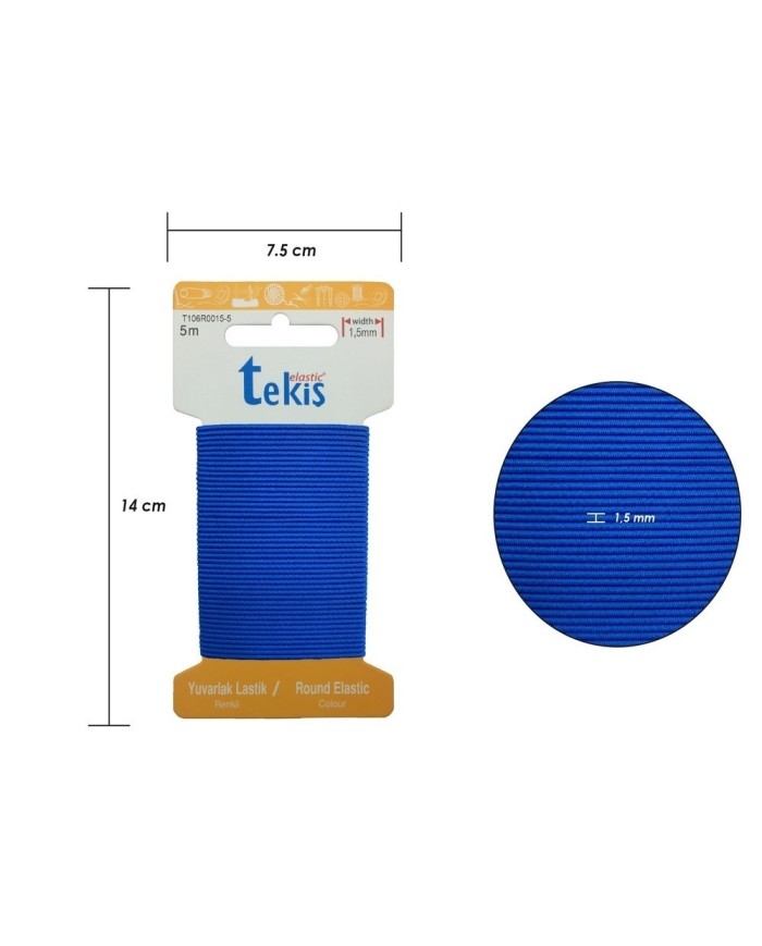 1.5 mm Şapka Lastik - 20 Metre Koyu Mavi Yuvarlak Lastik