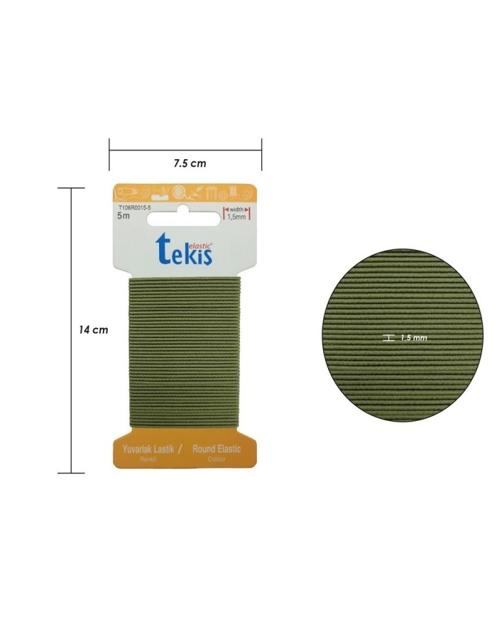 1.5 mm Şapka Lastik - 20 Metre Haki Yuvarlak Lastik