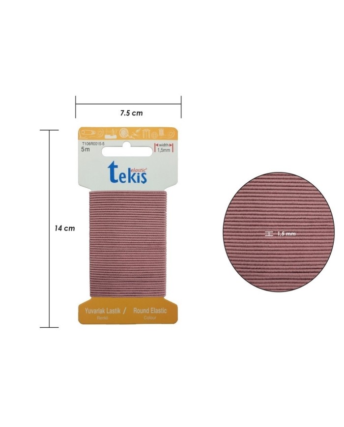 1.5 mm Şapka Lastik - 20 Metre Gül Kurusu Yuvarlak Lastik