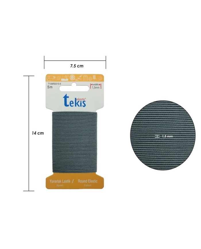 1.5 mm Şapka Lastik - 20 Metre Gri Yuvarlak Lastik