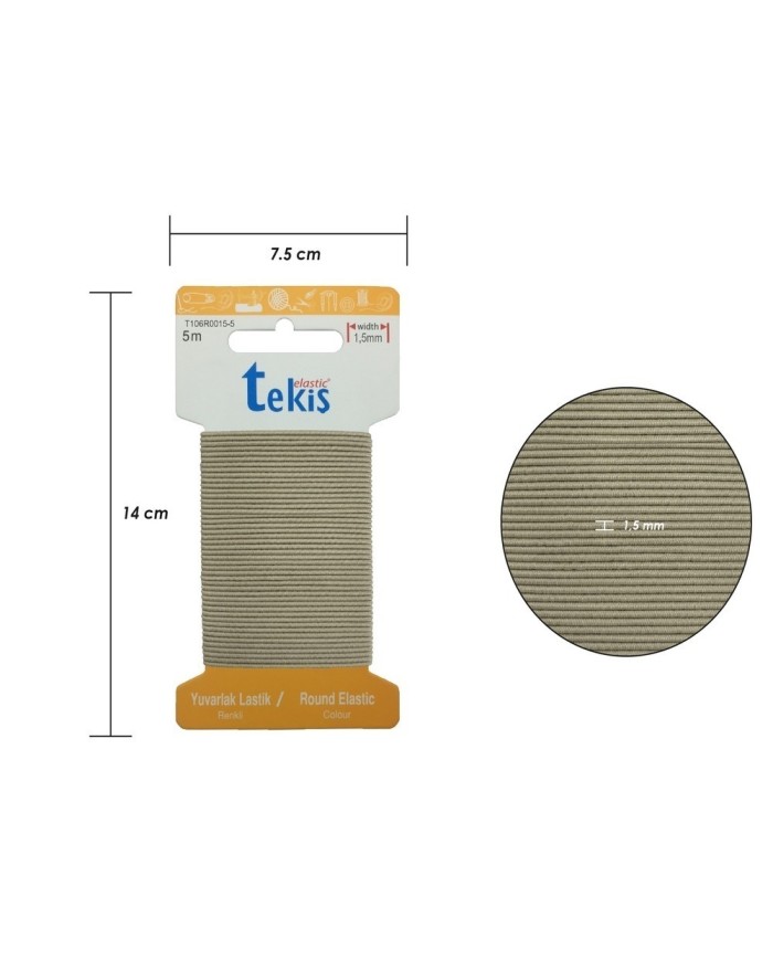 1.5 mm Şapka Lastik - 20 Metre Bej Yuvarlak Lastik