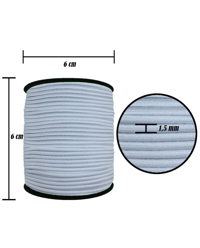 1.5 mm Şapka Lastik - 50 Metre Beyaz Yuvarlak Lastik